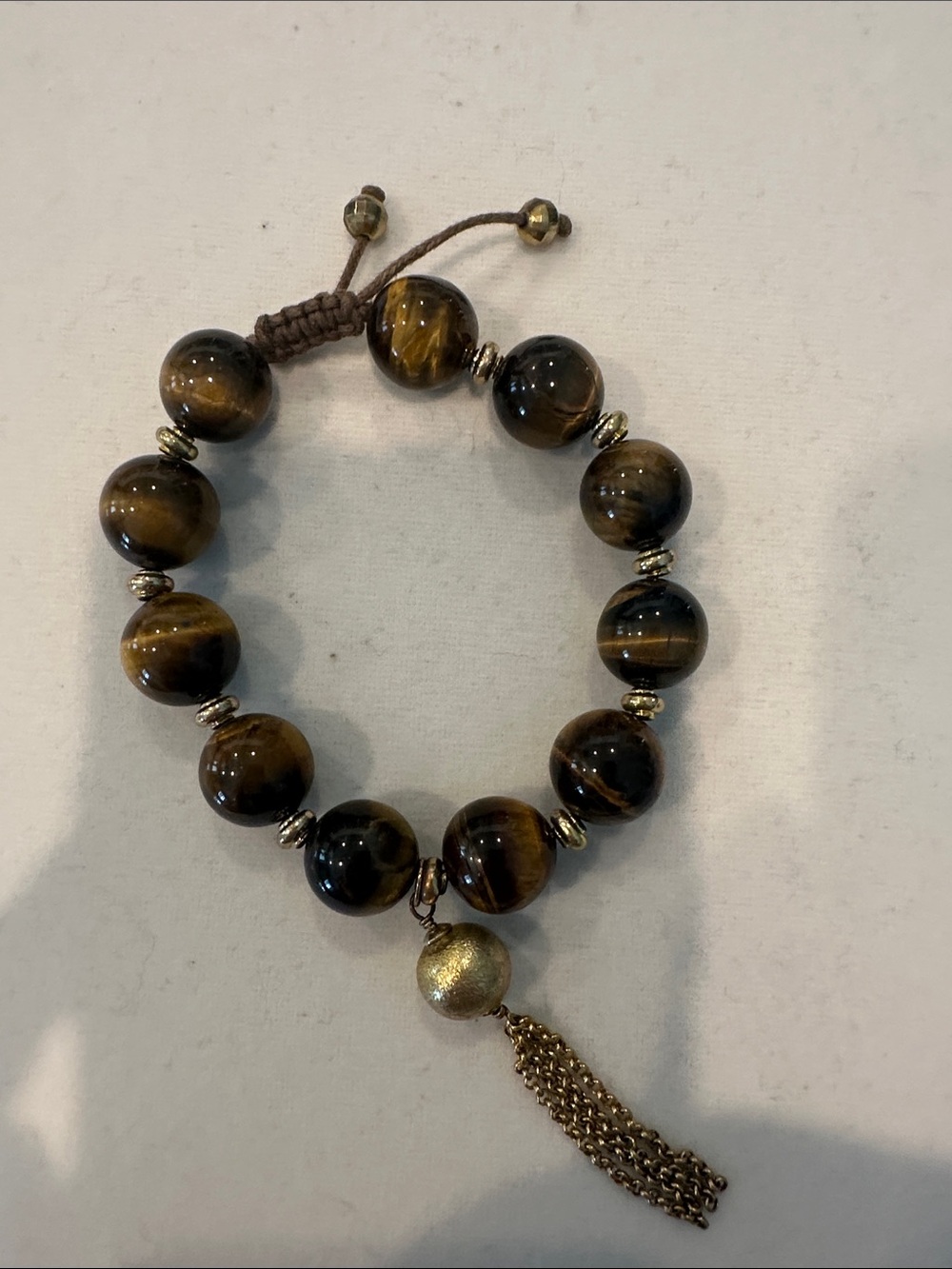 Tiger Eye Beaded Tassel Bracelet - Brown